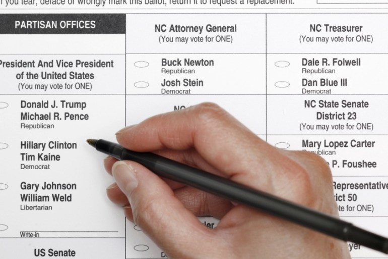 A sample ballot for North Carolina''s House District 50 is seen in a photo illustration as early voting for the 2016 general elections begins in the state