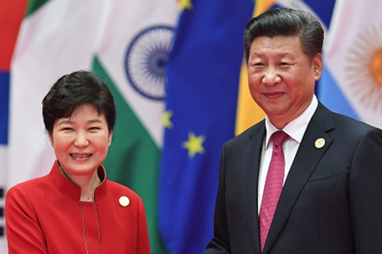 South Korea''s President Park Geun-Hye is greeted by China''s President Xi Jinping in Hangzhou [Getty]