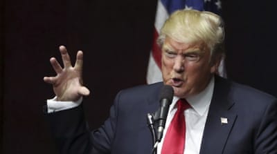 Donald Trump during a campaign event at Grumman Studios in New York [Carlo Allegri/Reuters]