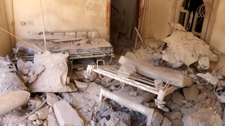 A damaged field hospital room is seen after airstrikes in a rebel held area in Aleppo
