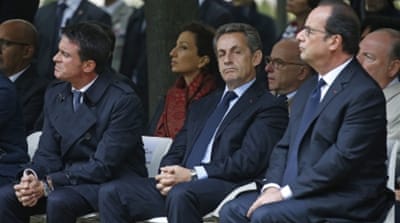 French President Francois Hollande, Prime Minister Manuel Valls and former French President Nicolas Sarkozy attend a ceremony for victims of terrorism in Paris [EPA]