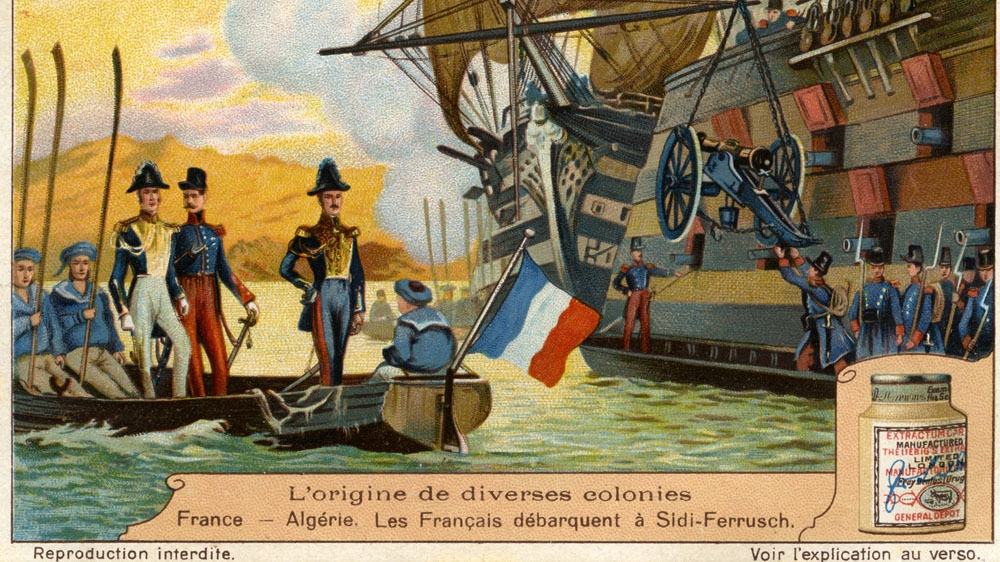 Colonisation of Algeria: the French landing in Algeria in the coastal town of Sidi Ferruch in 1830. [Liebig series: L'origine de diverses colonies/The origin of various colonies, 1922, No 1). (Photo by Culture Club/Getty Images]