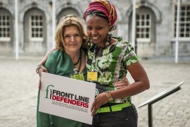 Mary Lawlor and Kenyan human rights defender Ruth Mumbi at the Dublin Platform for Human Rights Defenders in 2013.