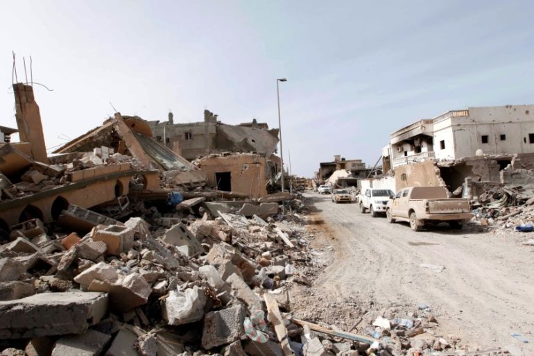 View shows destroyed houses in Cambo area which Libyan forces allied with the U.N.-backed government captured from Islamic State militants on Sunday, in Sirte
