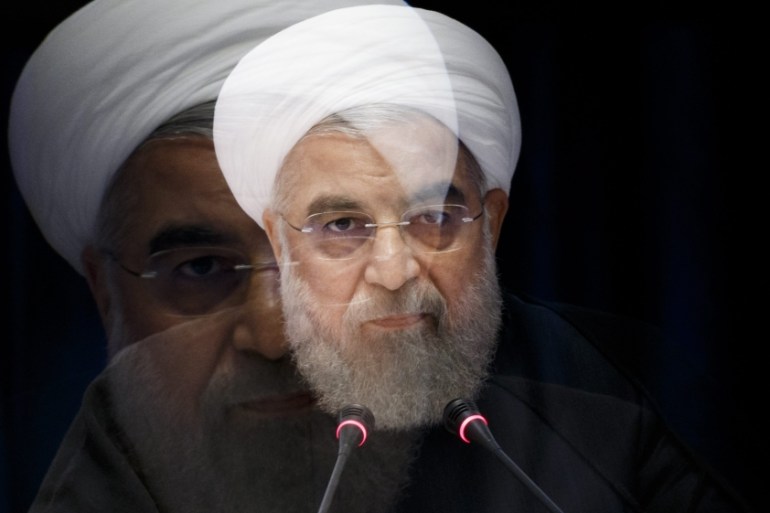 A slow shutter speed effect shows Hassan Rouhani, President of Iran, speaking during a press conference in New York [EPA]