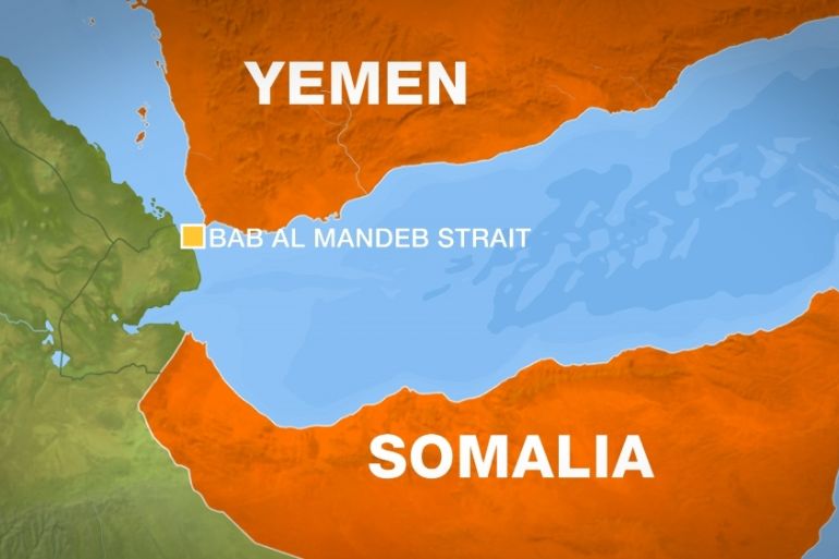 Map of Bab al-Mandeb strait - Yemen