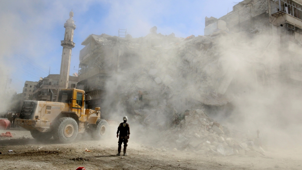 Syrian Civil Defence says at least 51 people were killed in attacks on eastern Aleppo on Monday [Abdalrhman Ismail/Reuters]