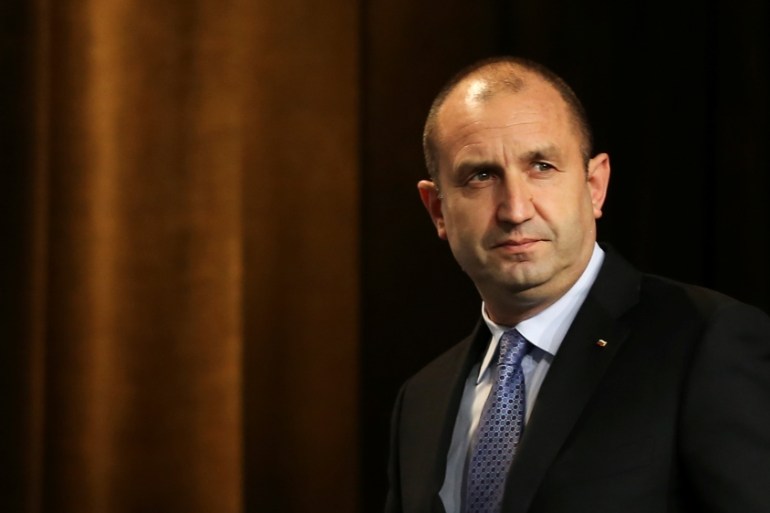 Presidential candidate of the Bulgarian Socialist Party Rumen Radev arrives for a news conference in Sofia