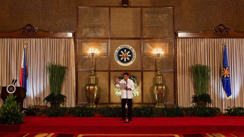 Philippine President Rodrigo Duterte swears in new government appointees at Malacanang Palace in Manila [101 East/Al Jazeera] 
