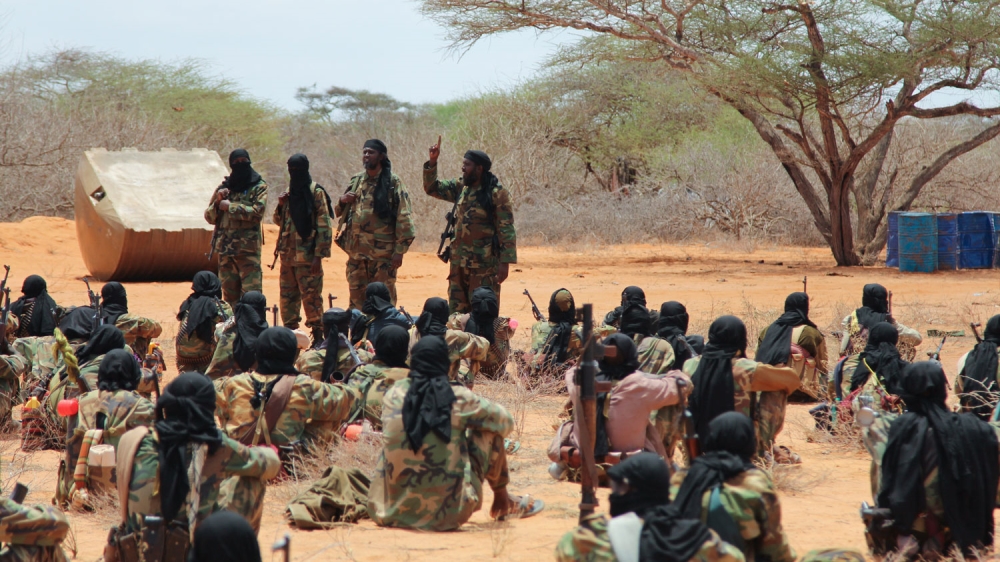 Al-Shabab's Special Forces gathered in this rebel base in southern Somalia [Hamza Mohamed/Al Jazeera] 