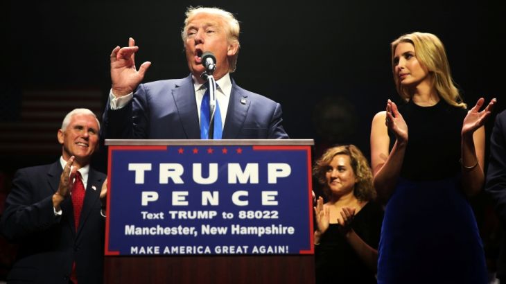 Republican presidential nominee Donald Trump and his daughter Ivankain Manchester
