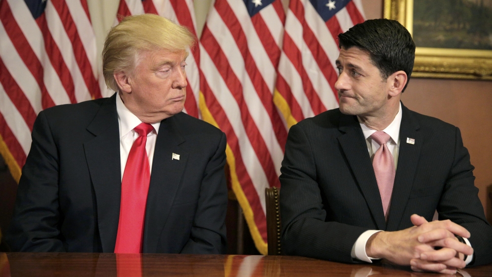 Trump met Ryan, right, on Capitol Hill on Thursday [Joshua Roberts/Reuters]