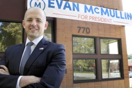 Third party candidate Evan McMullin, an independent, poses for a picture outside his campaign offices in Salt Lake City