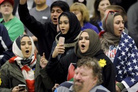 File photo of Muslims protesting against U.S. Republican Presidential candidate Donald Trump in Wichita