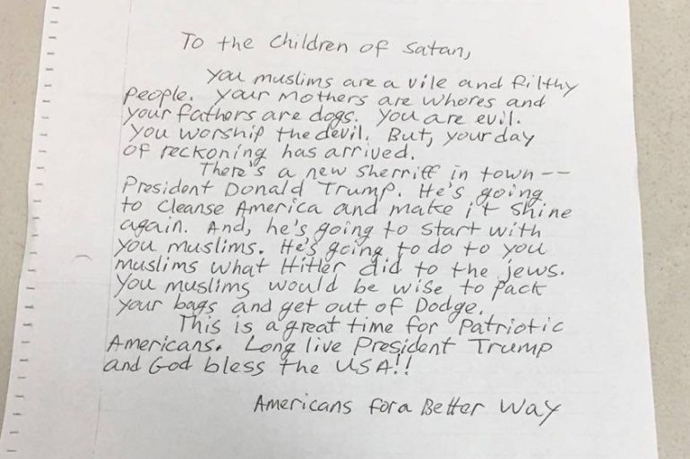 ''Hateful letters'' sent to three California mosques