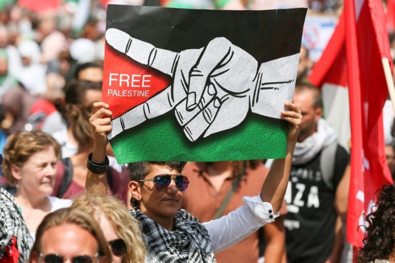 Demonstration showing solidarity with Palestinians in Gaza, in Brussels