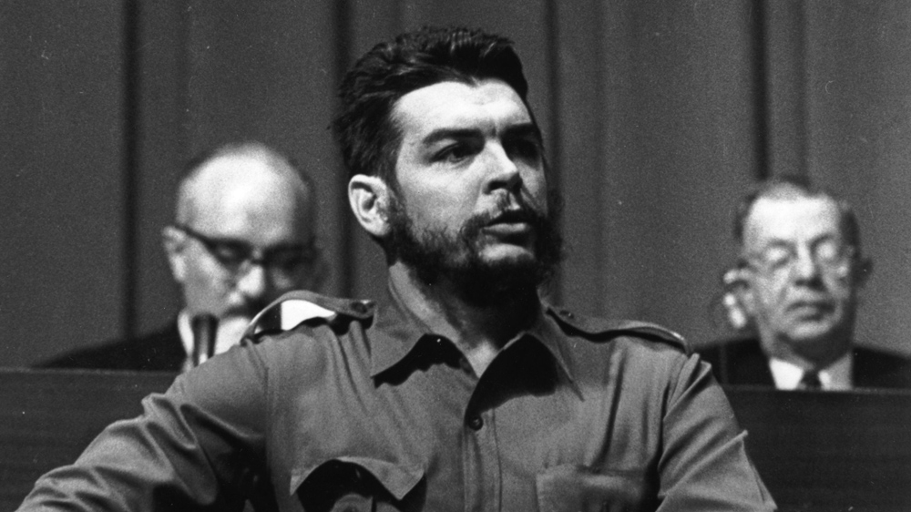 Argentine Communist revolutionary leader Ernesto Che Guevara  speaking at the World Commerce and Development Conference at the Palace des Nations at Geneva [Keystone/Getty Images] 