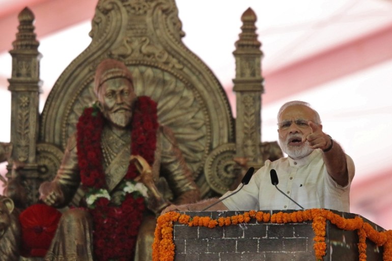 India''s PM Modi speaks after laying the foundation for the memorial of Chhatrapati Shivaji Maharaj, in Mumbai