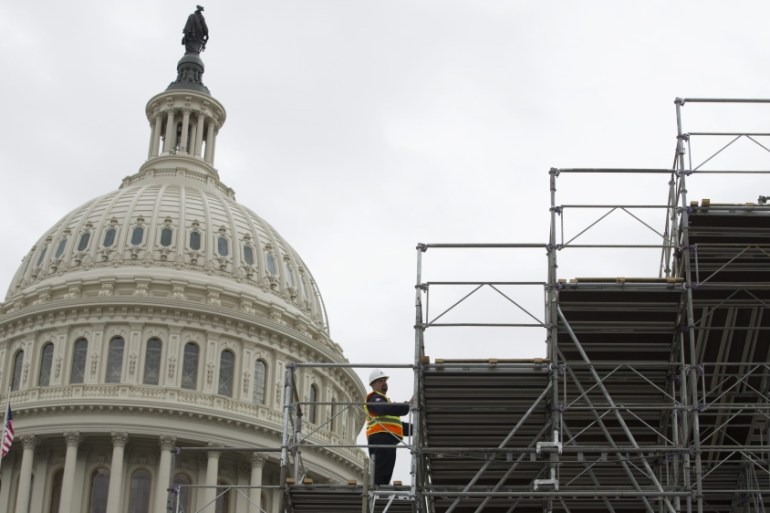 Preparation for the 2017 Presidential Inauguration at the West Front of the US Capitol