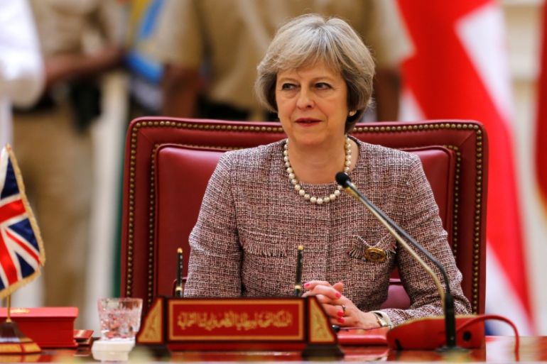 British Prime Minister Theresa May attends the first Gulf Cooporative Council''s (GCC) " GCC British Summit", in Sakhir Palace Bahrain