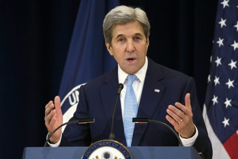 US Secretary of State John Kerry delivers remarks on Middle East peace plan