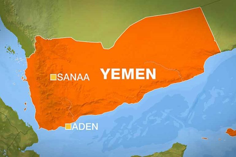 Map of Yemen showing Sanaa and Aden