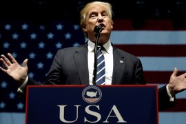 U.S. President-elect Donald Trump speaks at a "Thank You USA" tour rally in Grand Rapids