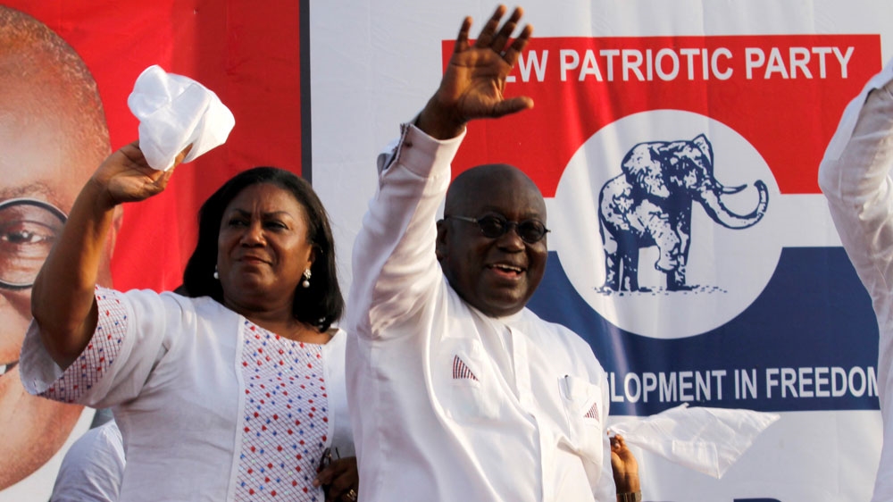 Akufo-Addo, pictured with his wife Rebecca, was making his third bid for the top job [Reuters]