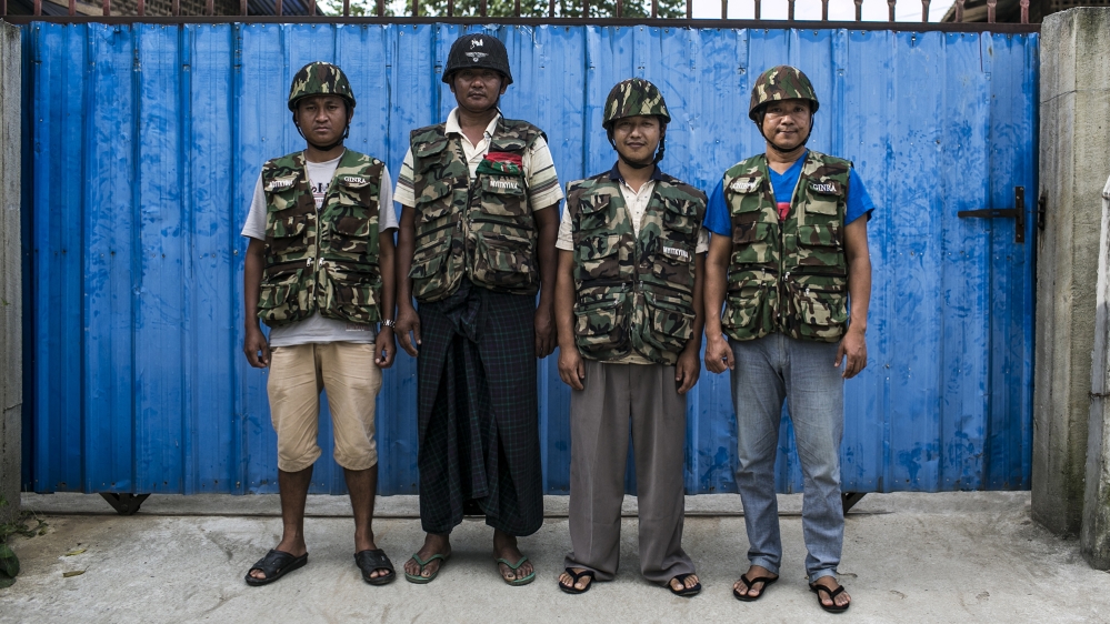 
Pat Jasan operational volunteers whose duties include investigating and arresting drug users and dealers in Kachin state, as well as guarding the rehab camps [David Shaw/Al Jazeera]

