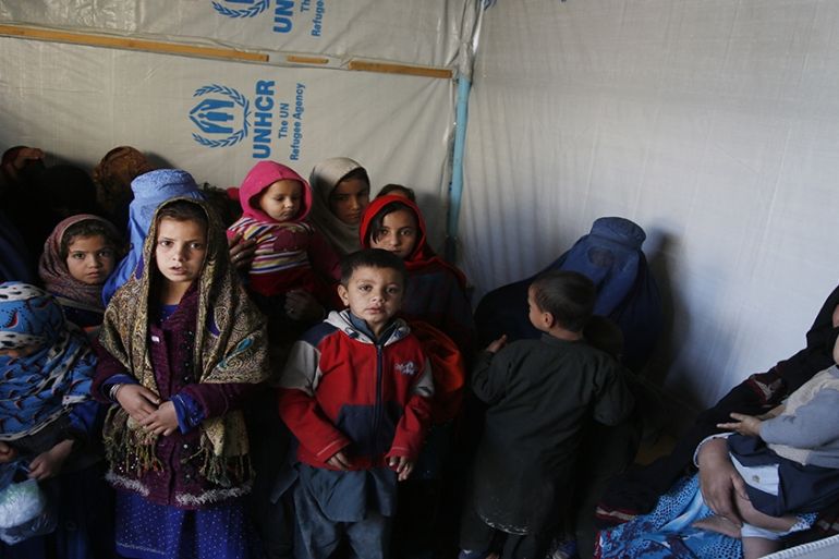 Afghan child refugees at UNHCR centre outside Kabul