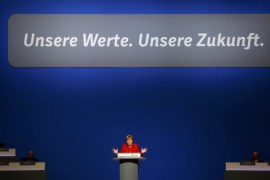 German Chancellor and leader of the conservative CDU Merkel addresses the CDU party convention in Essen