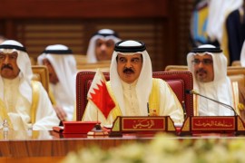 Bahrain''s King Hamad bin Isa Al Khalifa (C) attends the first Gulf Cooporative Council''s (GCC) " GCC British Summit", in Sakhir Palace Bahrain