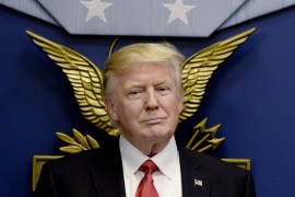 US President Donald Trump signs Executive Orders at the Pentagon in Arlington, Virginia