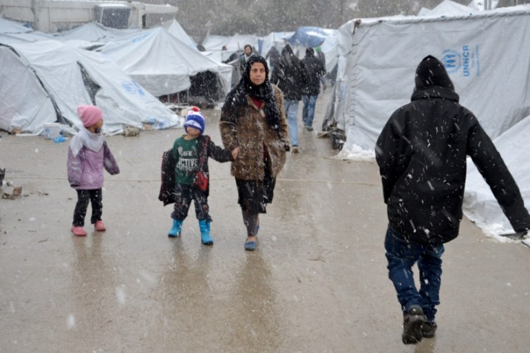 Snow at refugee camp on Lesvos