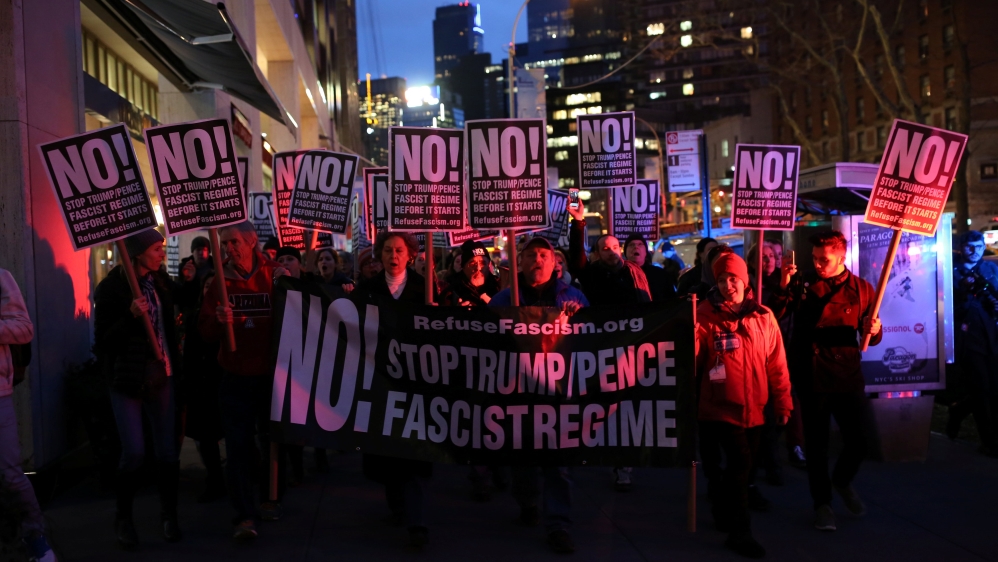 Protests were also held at the Trump International Hotel in New York City [Reuters]