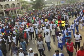 Protesters march to protest against Boko Haram and support the Cameroon army in Yaounde