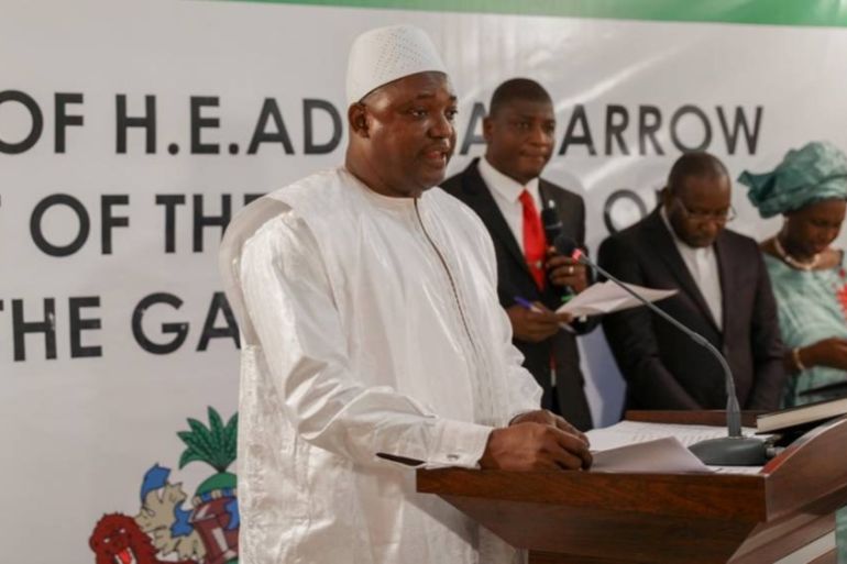 The swearing in ceremony at the inauguration of Gambia President Adama Barrow at the Gambian embassy in Dakar