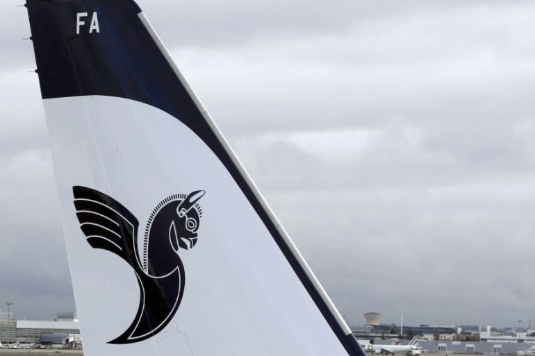 A logo of IranAir is pictured on an Airbus A321 during the first delivery as the company takes delivery of the first new Western jet under an international sanctions deal in Colomiers