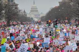 Hundreds of thousands march down Pennsylvania Avenue during the Women''s March in Washington
