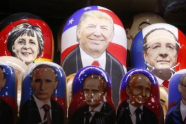 FILE PHOTO: Painted Matryoshka dolls bearing faces of U.S. Republican presidential nominee Trump and Russian President Putin are displayed for sale at souvenir shop in Moscow