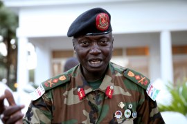 Army chief General Ousman Badjie is pictured as he arrives at the mediation meeting with the West African delegation on election crisis, in Banjul