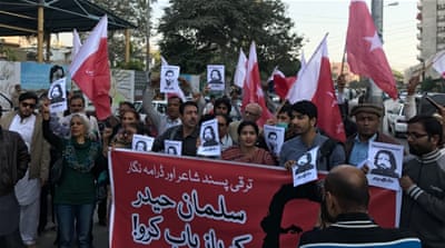 Protest against the disappearance of Pakistani bloggers [Al Jazeera/Alia Chughtai]