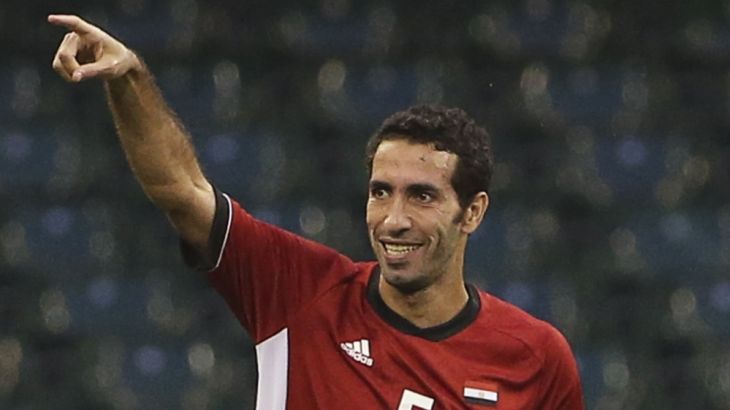 Egypt''s captain Mohamed Aboutrika celebrates after scoring against Brazil during their men''s Group C football match at the London 2012 Olympic Games in the Millennium Stadium in Cardiff