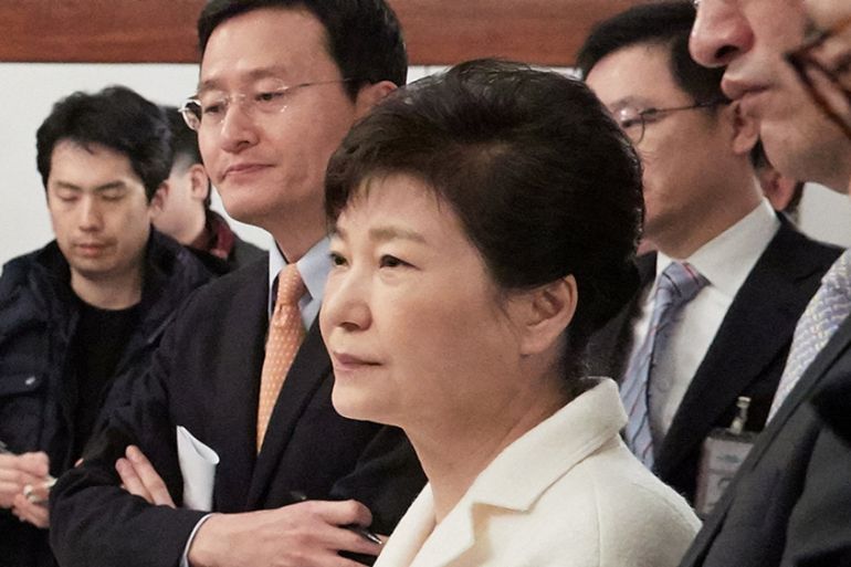 South Korean President Park Geun-hye listens to a reporter''s question during a meeting with reporters at the Presidential Blue House in Seoul