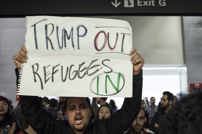 Protest against President Trump''s immigration ban at San Francisco International Airport
