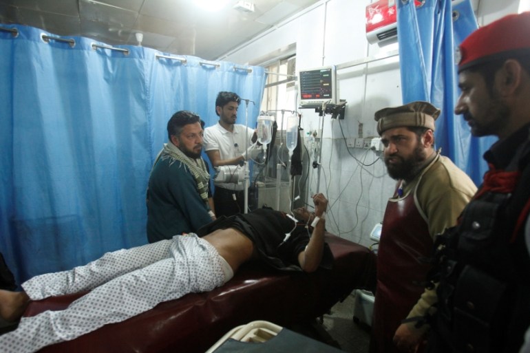 A man injured during a suicide attack in Mohmand Agency recieves treatment after he was brought to the Lady Reading hospital in Peshawar