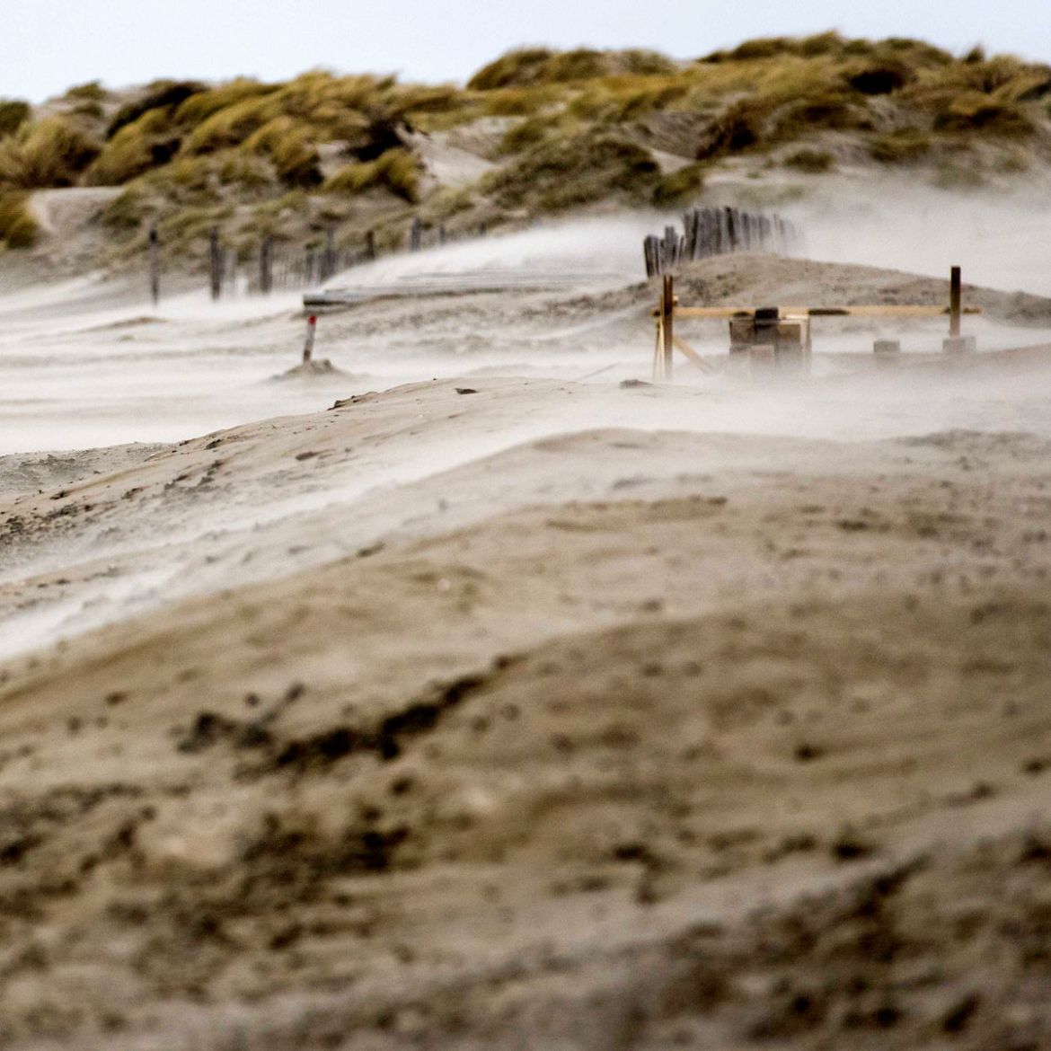 Sand blasting across the beach as Storm Doris heads for Ijmuiden, The Netherlands.