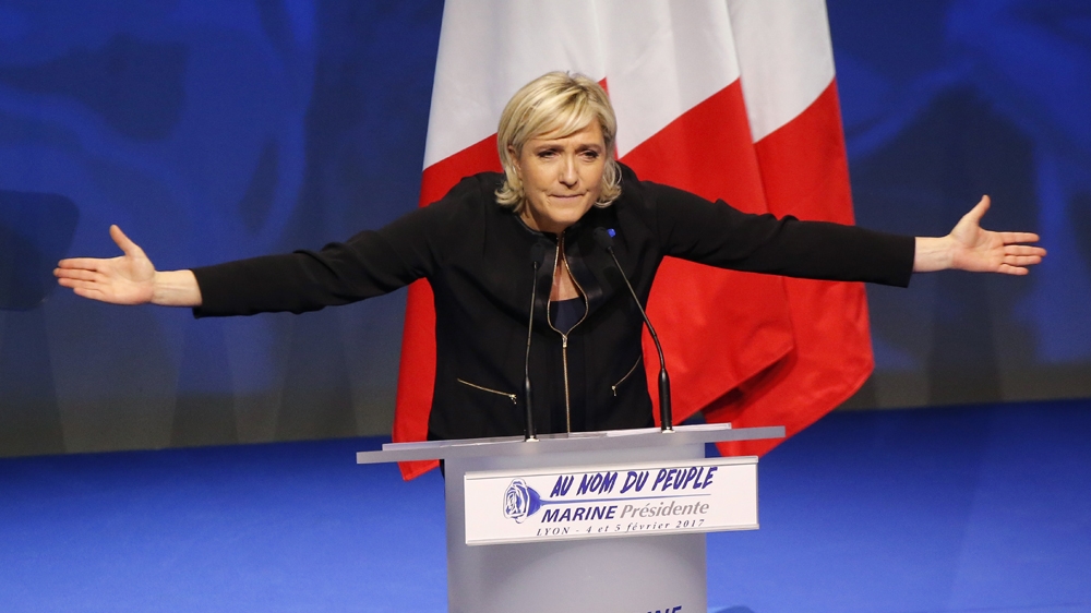 Far-right leader Marine Le Pen leads the polls for the first round of voting but falls behind Macron in the second [AP Photo/Michel Euler] 