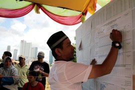 An election official counts votes during an election for Jakarta''s governor in Jakarta