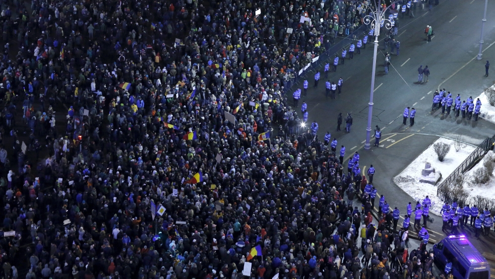 The protests are said to be Romania's largest rallies since the the late 1980s when communism fell [EPA]